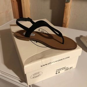 Steve Madden Takeaway Black Nubuck Thong Sandals